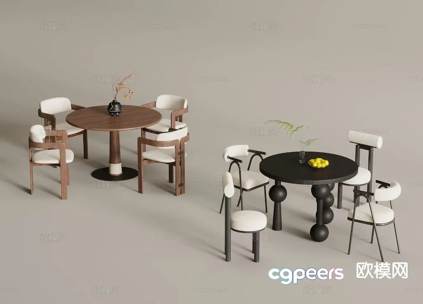 Medieval style dining table and chairs round table 3d model