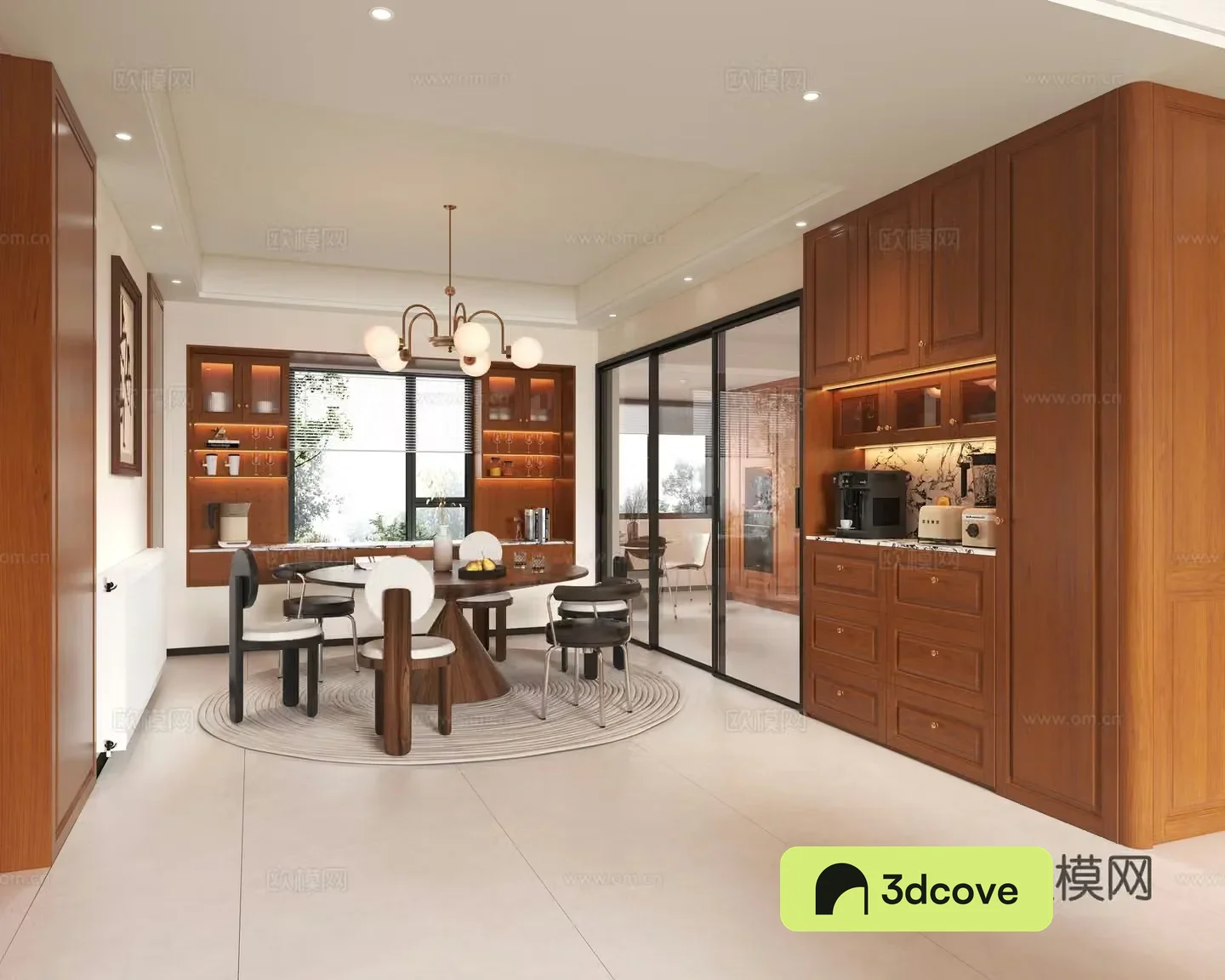 Simple European French medieval restaurant cherry wood
