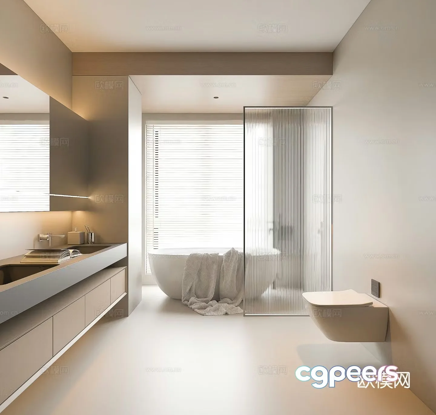 Modern bathroom Minimalist bathroom Italian bathroom Creamy bathroom Toilet Shower 3D model