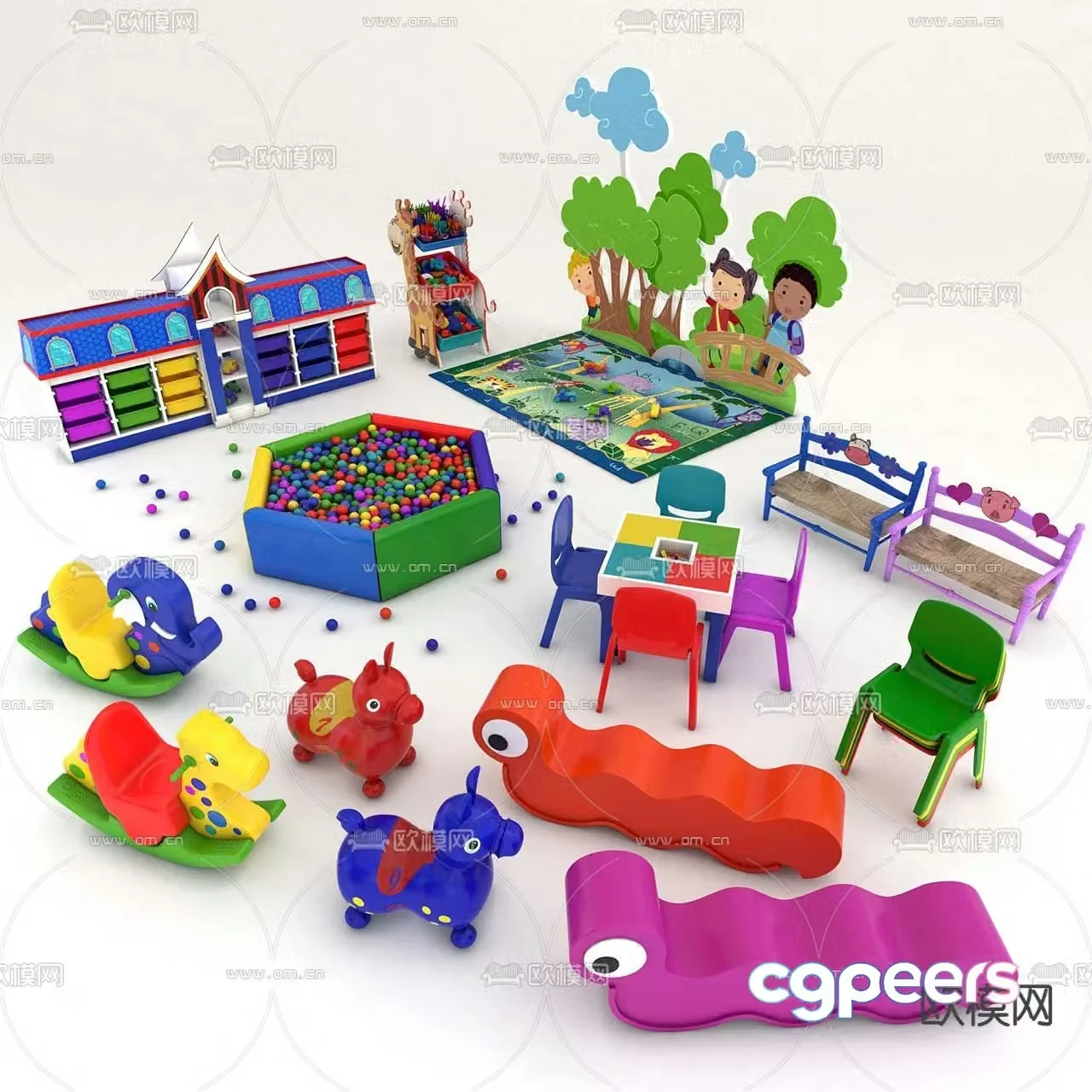 Modern children’s wooden horse chair toy 3d model
