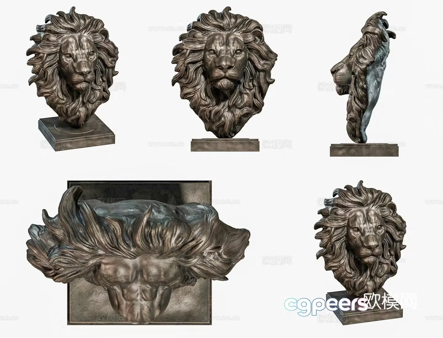 Modern lion head sculpture ornaments Lion head wood carving wall decoration pendant Lion head sculpture statue Indoor lion 3D model