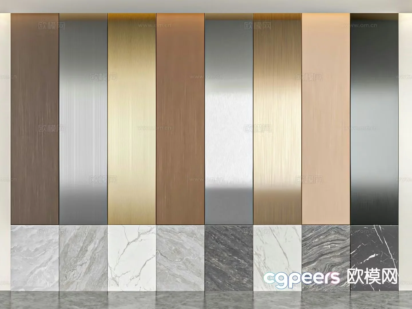 Brushed metal stone wall panel 3d model