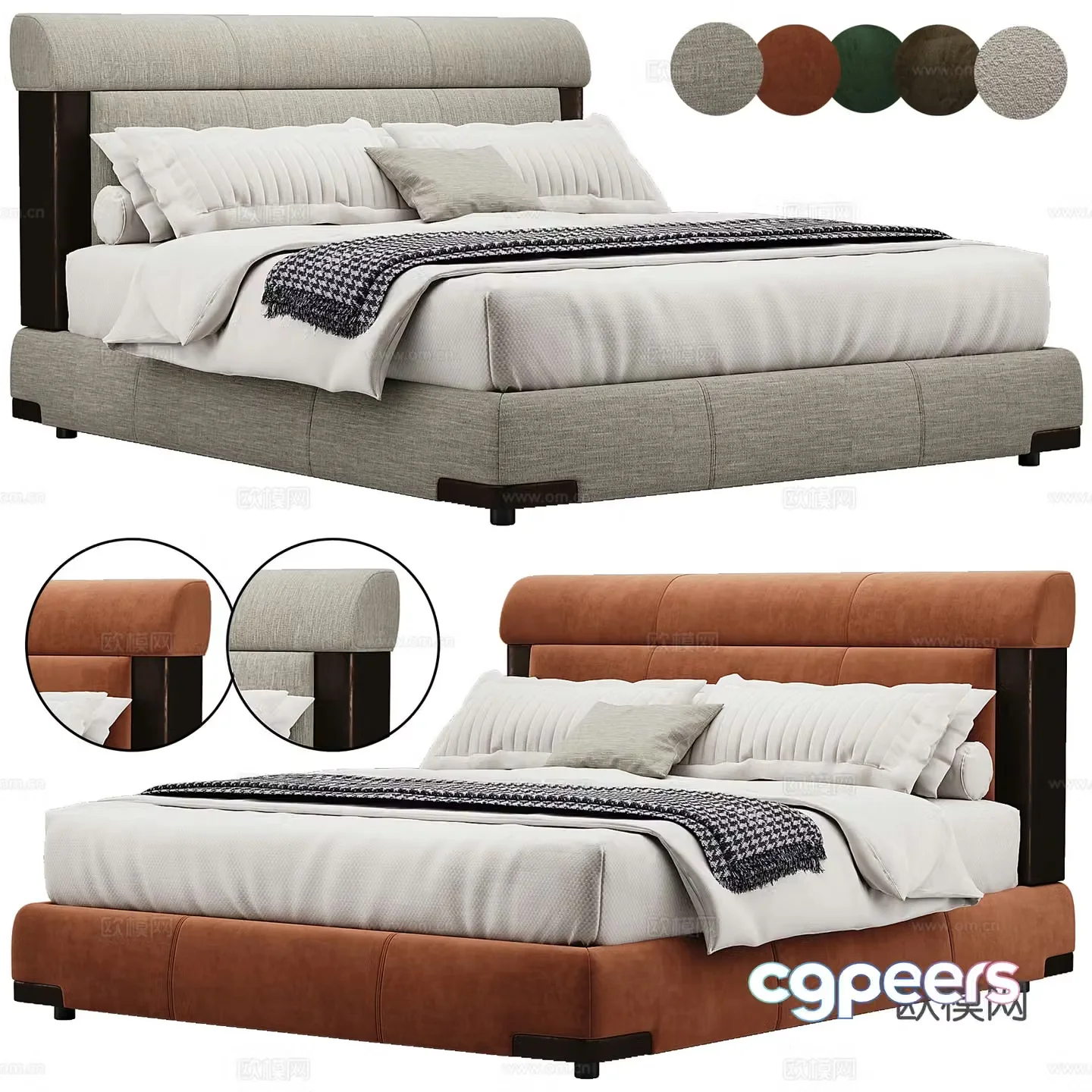 Bedroom modern double bed pillow bedding 3d model