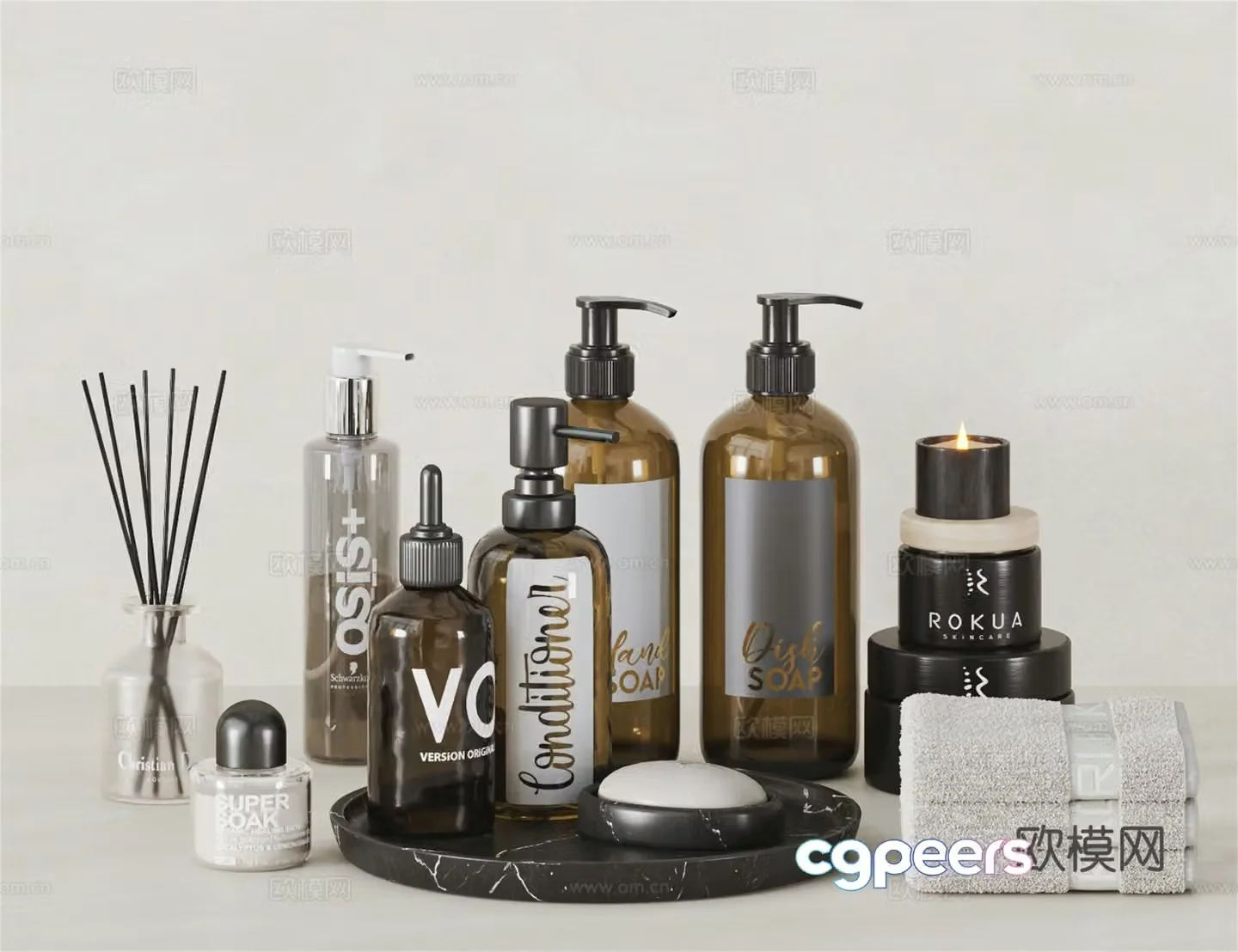 Modern toiletries Detergents Bathroom Towels Washing Daily Skin Care Products Soap 3d Model