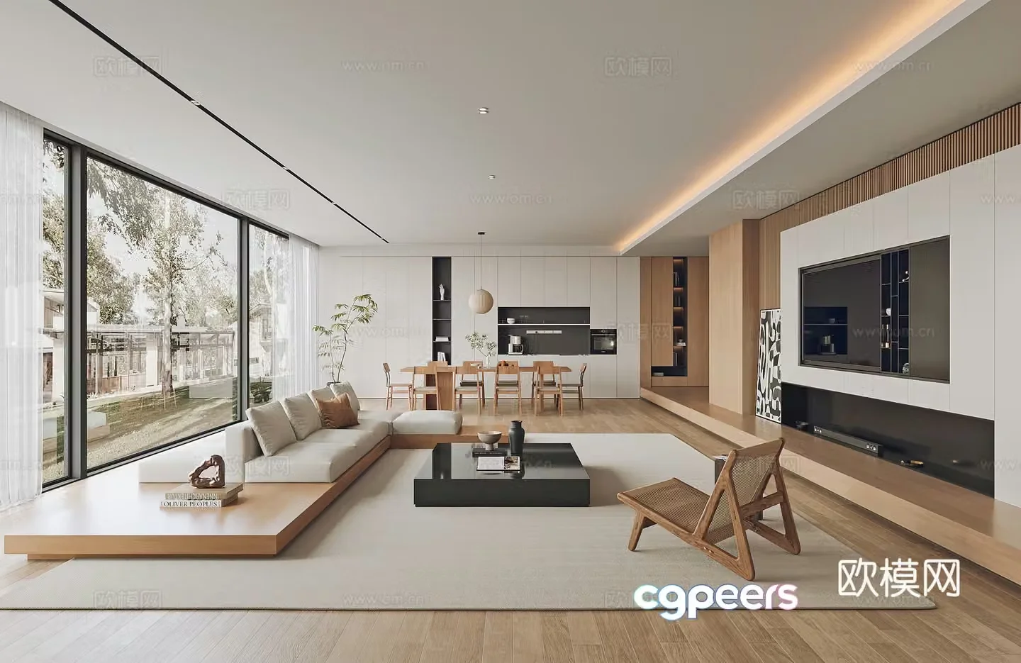 Modern living and dining room 3d model