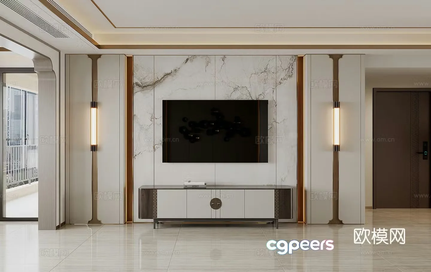 New Chinese style background wall 3d model