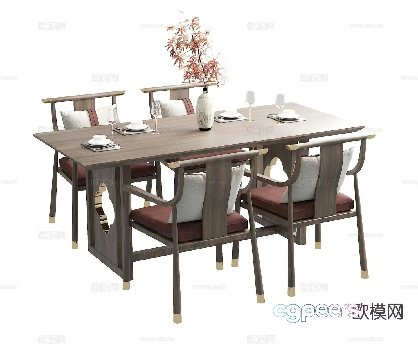 Chinese dining table and chairs 3d model