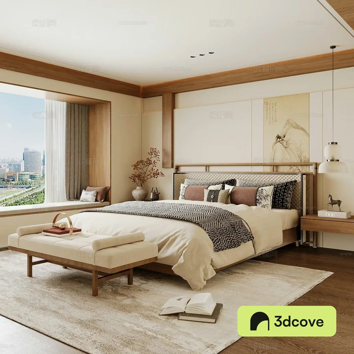 New Chinese style home bedroom Song family aesthetic bedroom Song style bedroom New Chinese style double bed
