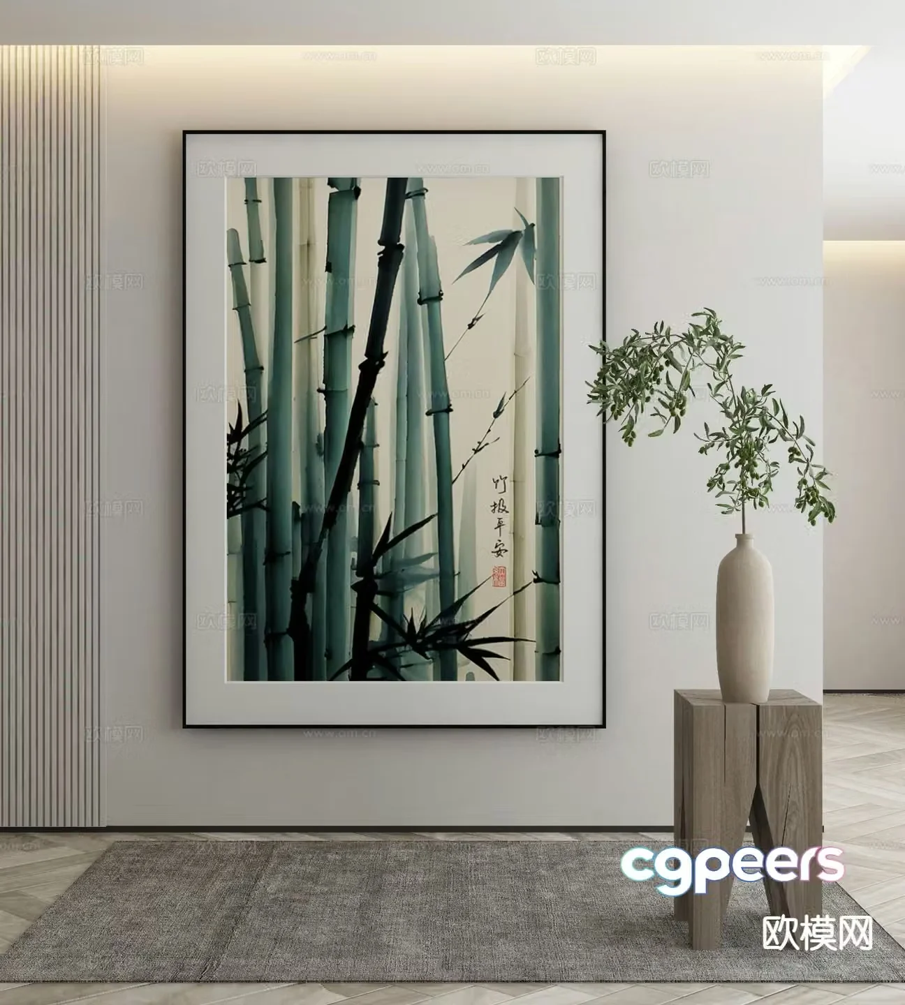 New Chinese style decorative painting bamboo hanging painting 3d model