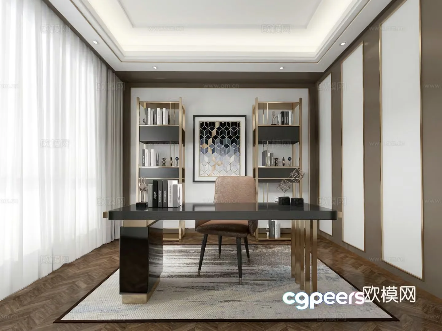 Modern light luxury study room 3D model