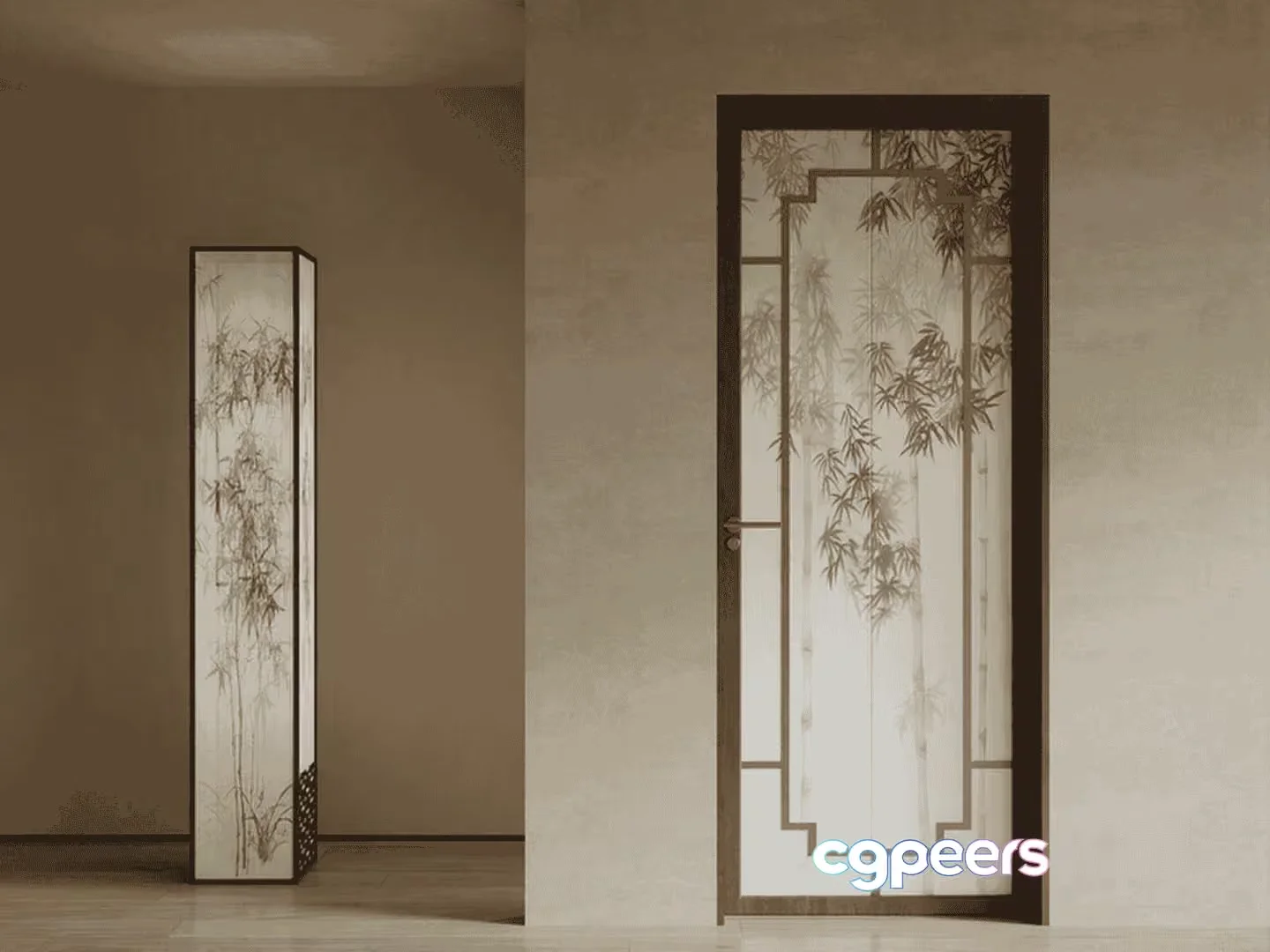A Tall Rectangular Light Fixture With A Bamboo Design 3D Model – 18222 – VRAY Render