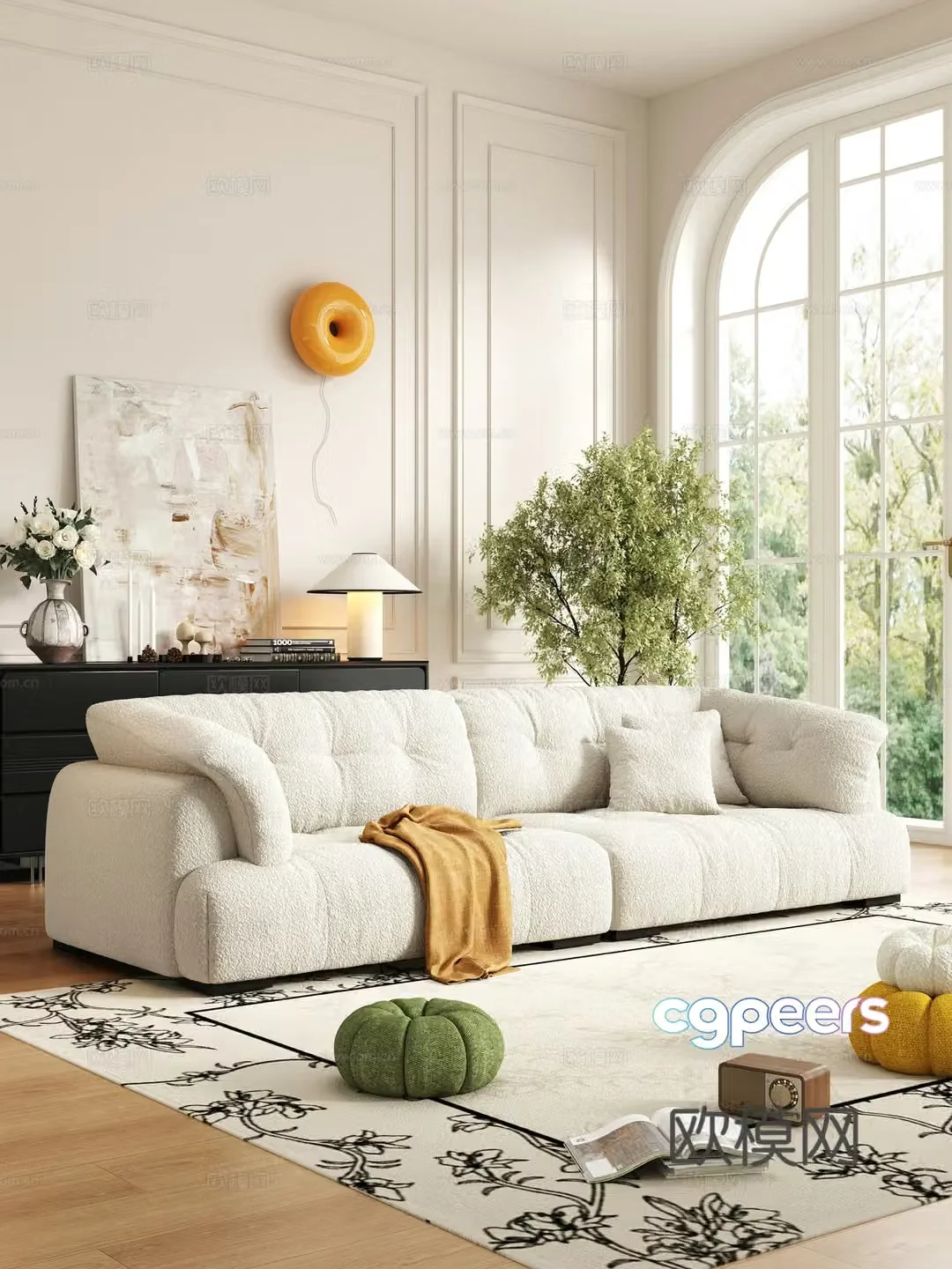 French cream style sofa coffee table combination 3D model