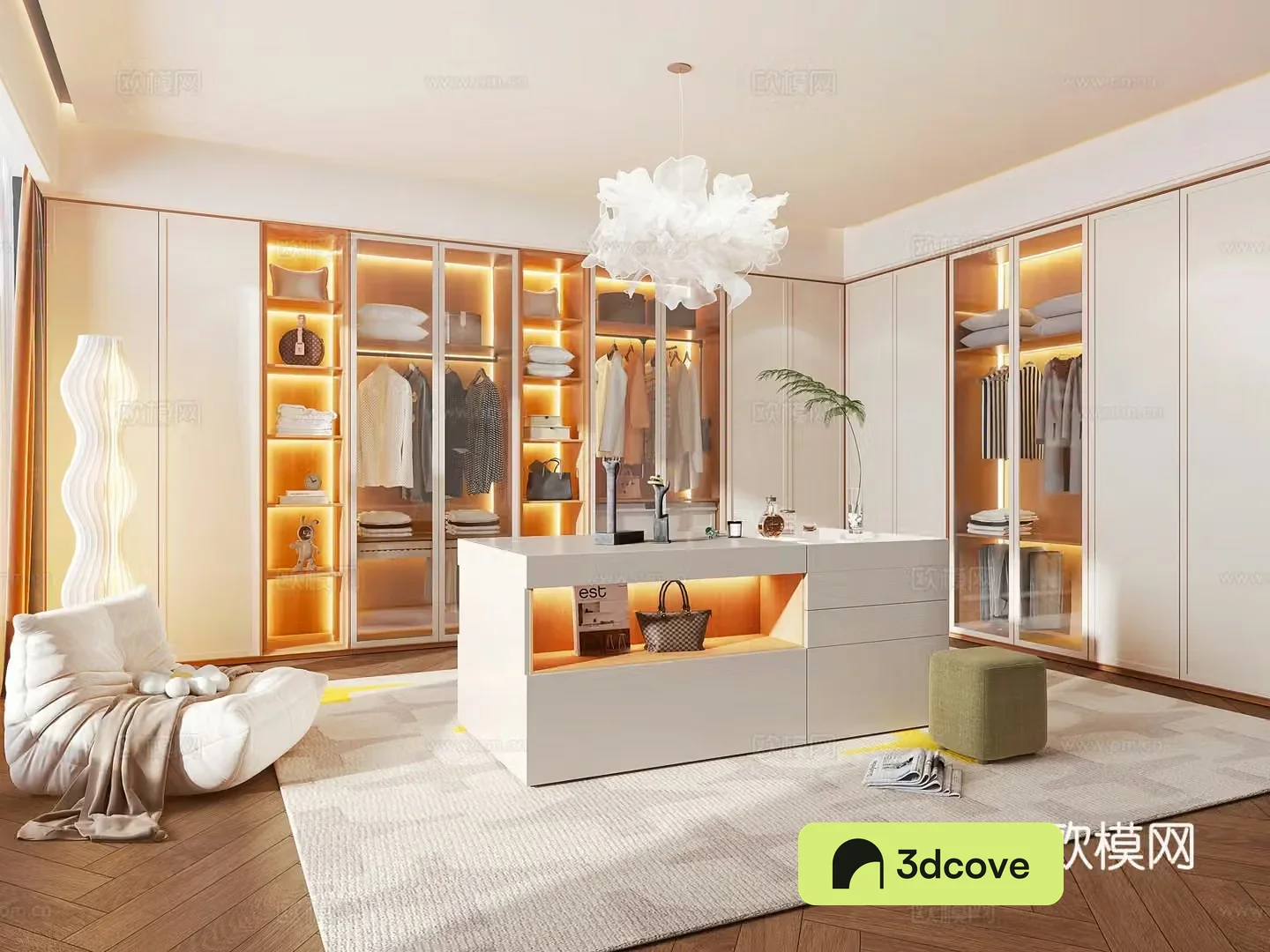 Modern buttercloakroom Master bedroom cloakroom Walk-in cloakroom L-shaped cloakroom Island