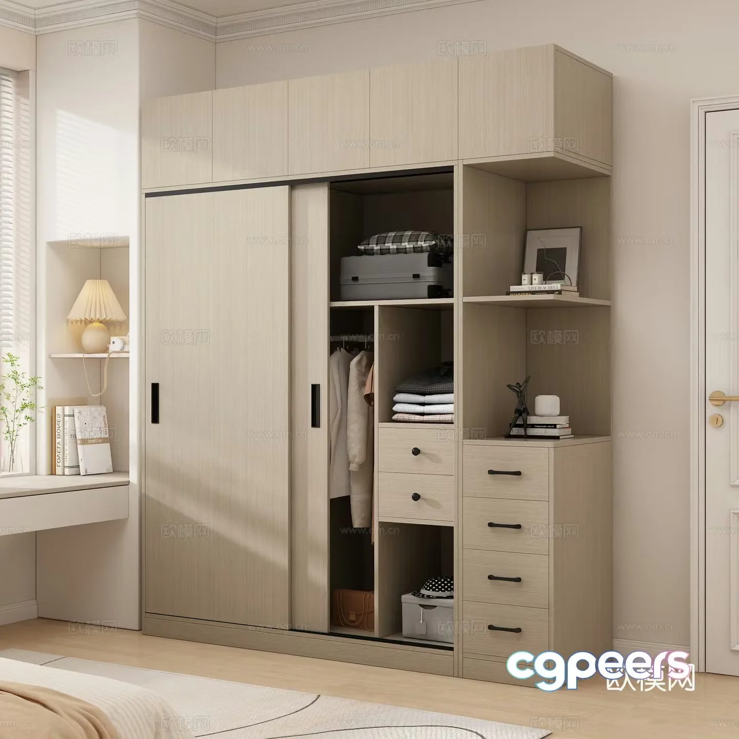 Modern wardrobe sliding door wardrobe clothes bag bed bedroom wardrobe 3d model