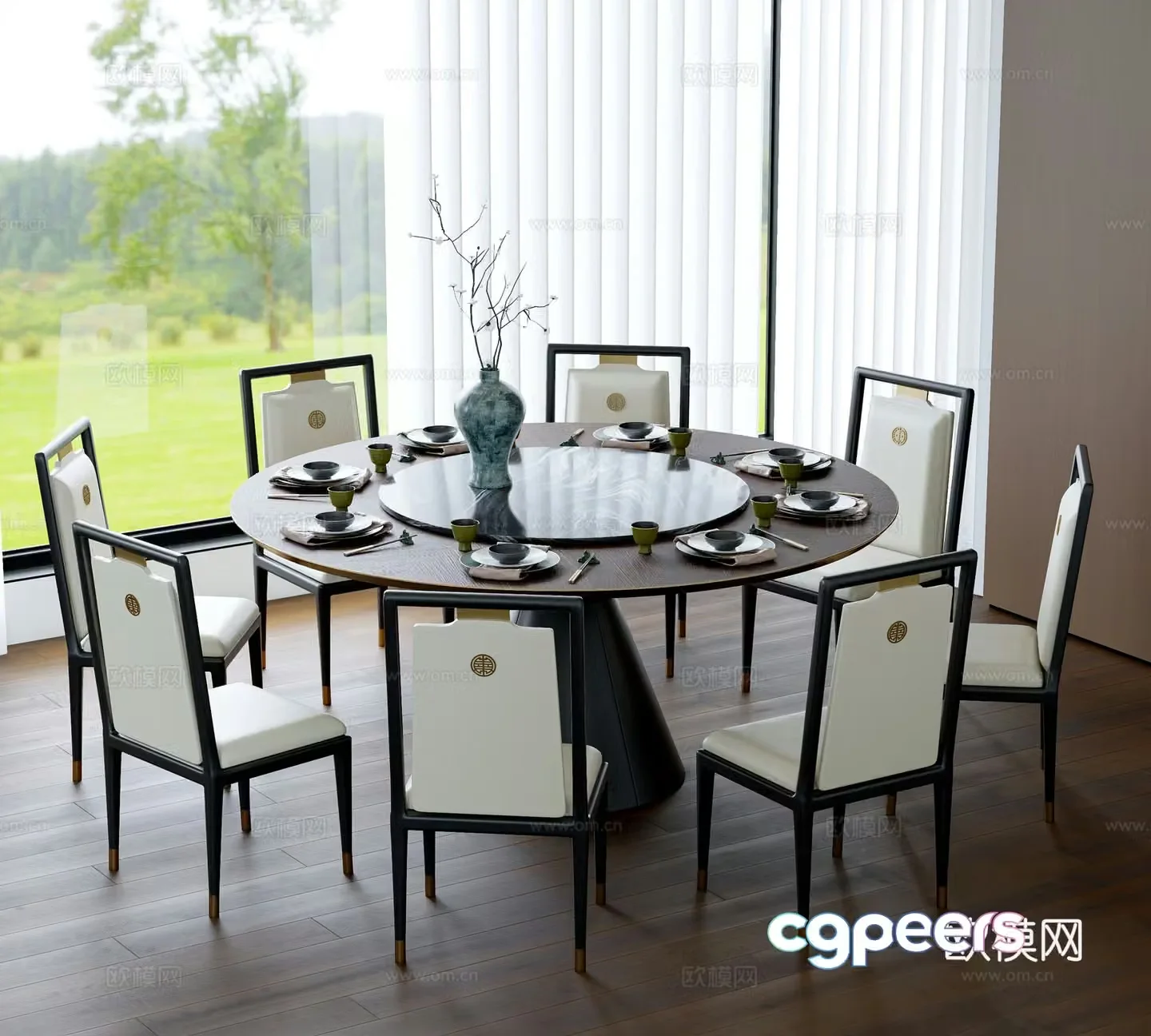 New Chinese dining table and chairs 3d model