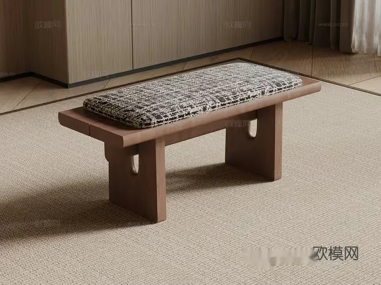 A Wooden Bench With A Cushion 3D Model – 8065 – VRAY Render