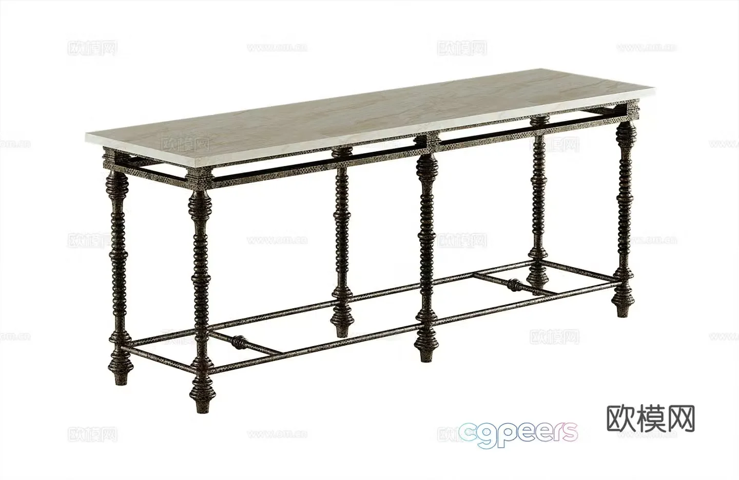 American style end view table 3D model