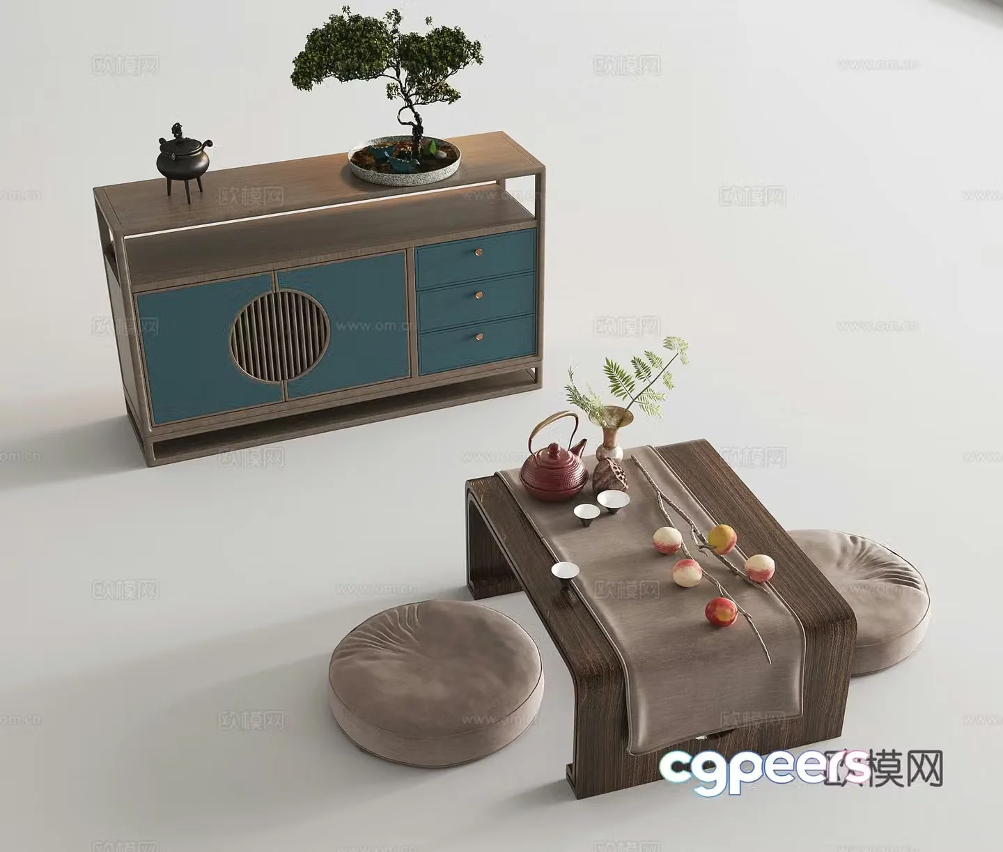 New Chinese style decorative cabinet entrance cabinet storage cabinet tea table chair tea table tea table 3D model