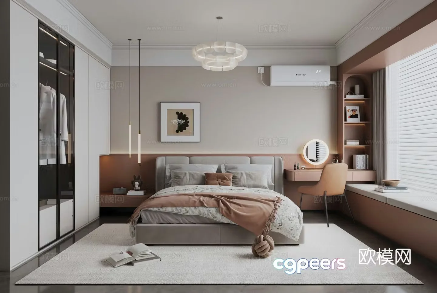 Modern creamy bedroom 3d model