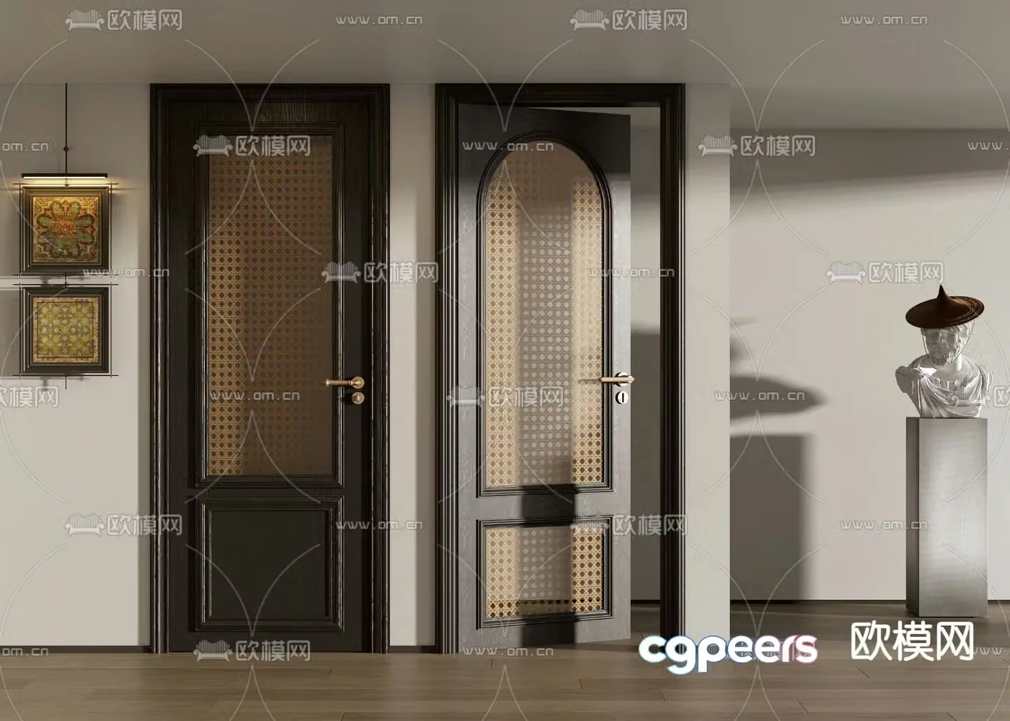 Middle-aged style room door swing door bedroom door 3D model