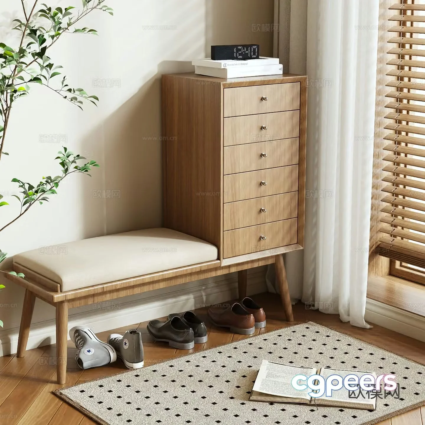 Log style shoe cabinet short shoe cabinet 3d model