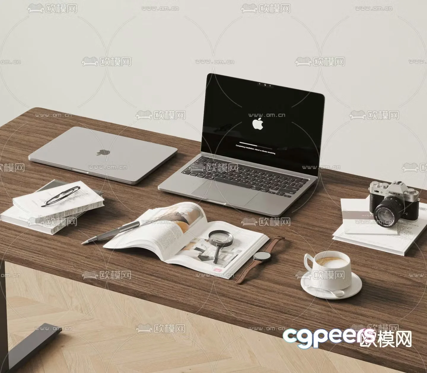 office supplies apple computer books 3d model