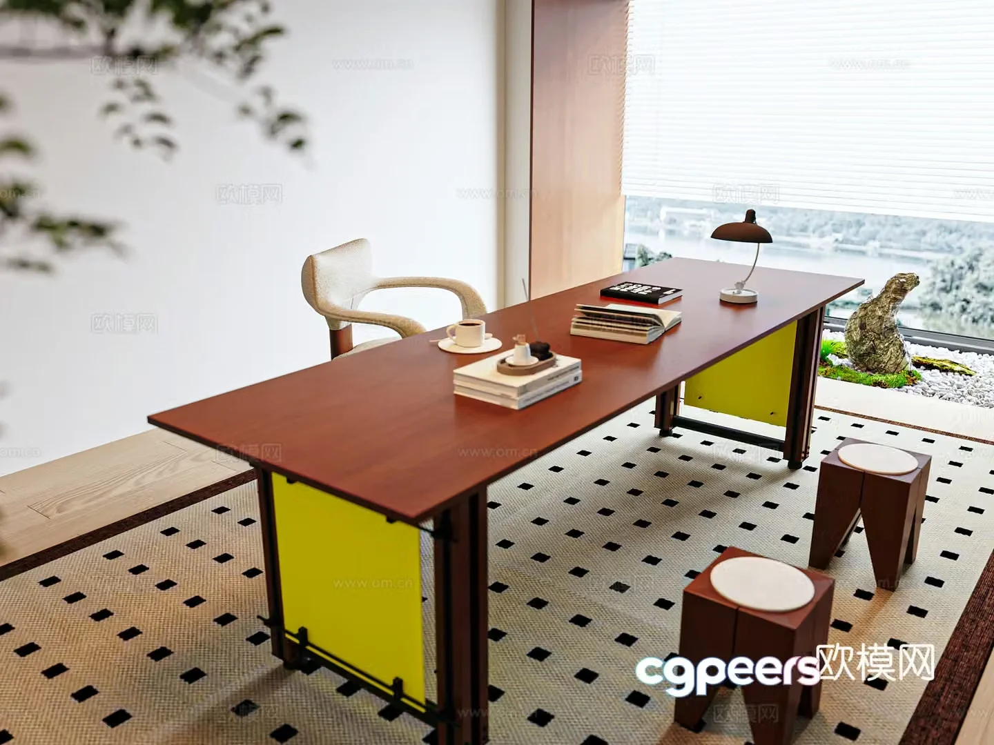Medium style desk and chair combination 3D model