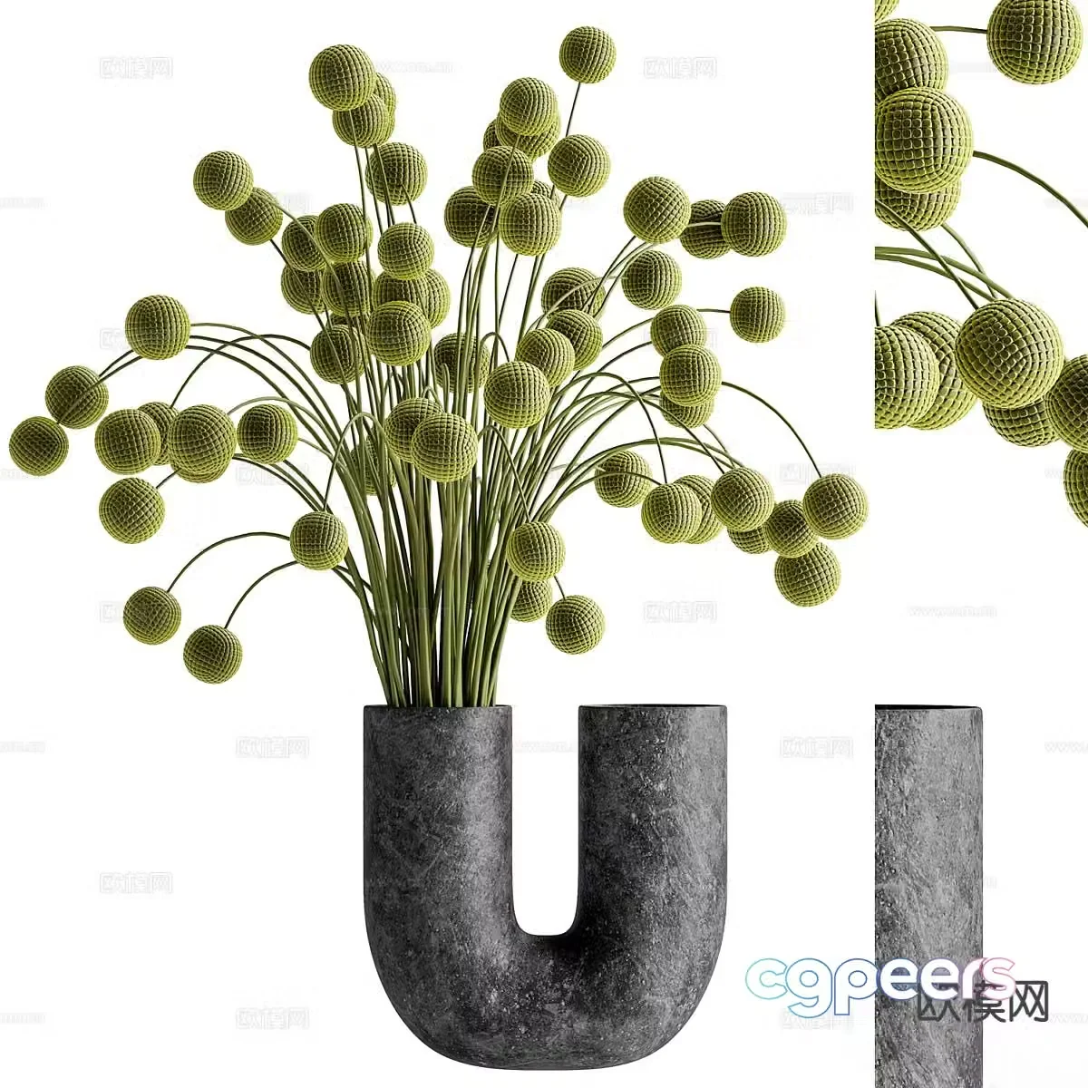 Vase flowers desktop green plants 3d model
