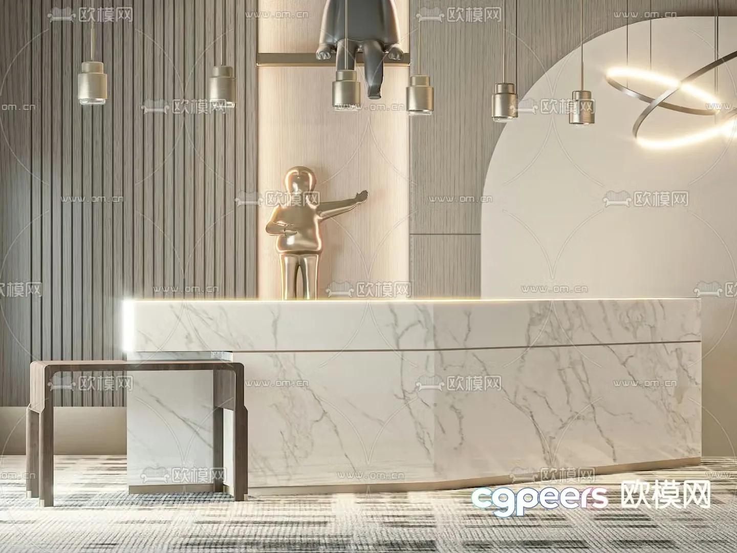 Modern front desk reception desk information desk 3d model