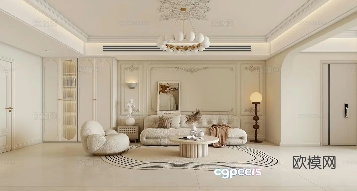 Cream style living room 3d model