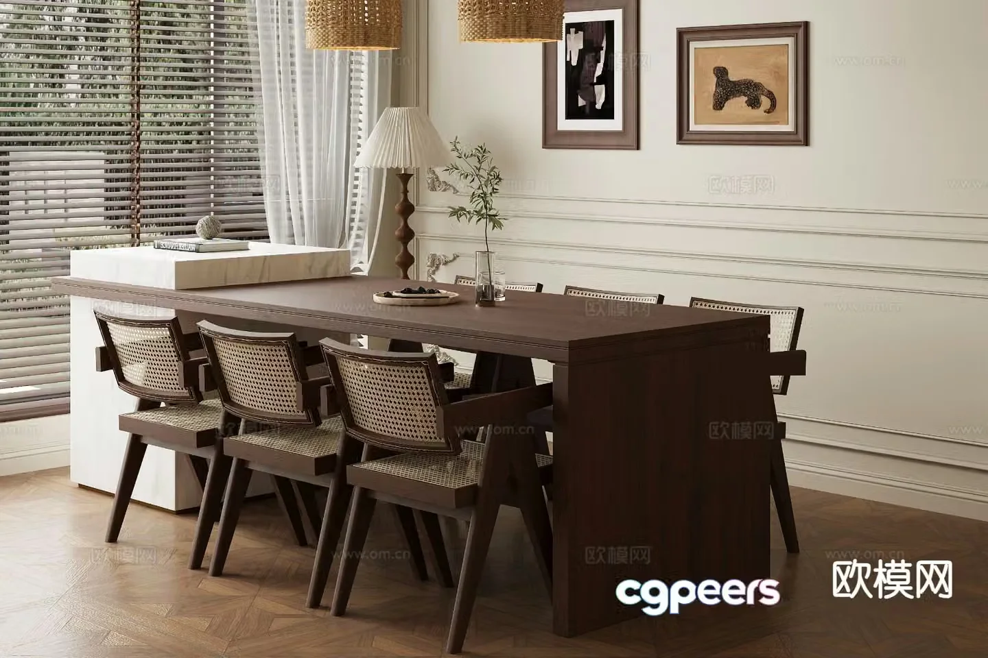 Medieval style dining table and chairs island dining table 3d model