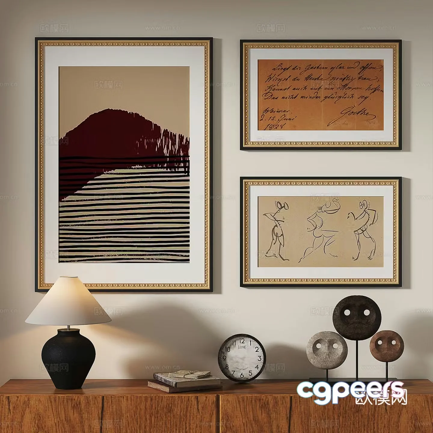 French retro light luxury simple medieval abstract nordic decorative painting 3d model