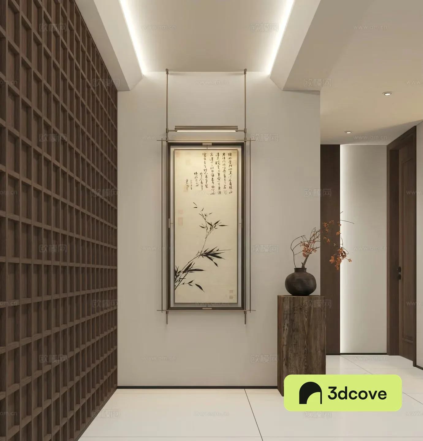 New Chinese style entrance floral ornaments 3D model of landscape hanging paintings