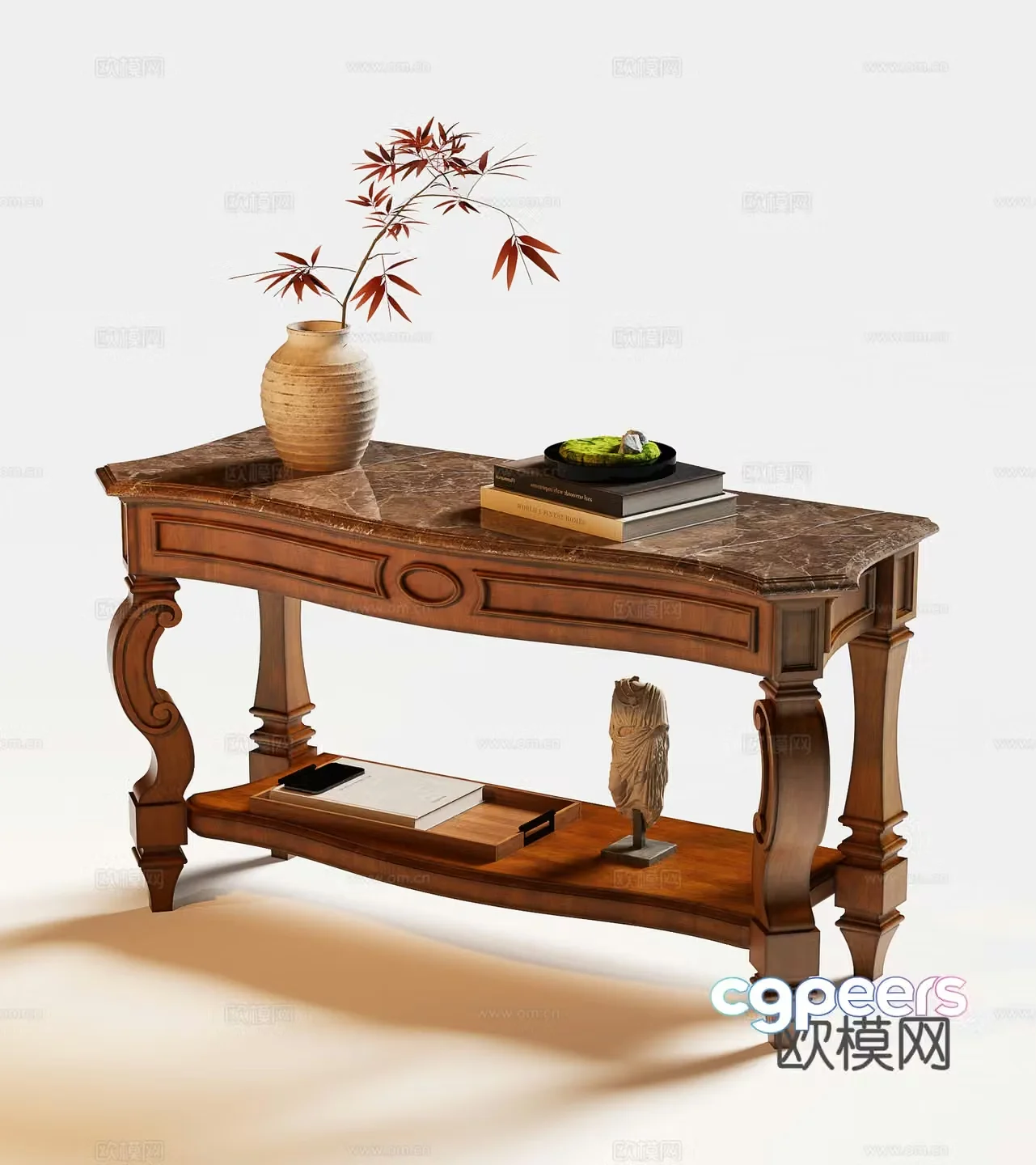 American style end view table 3D model