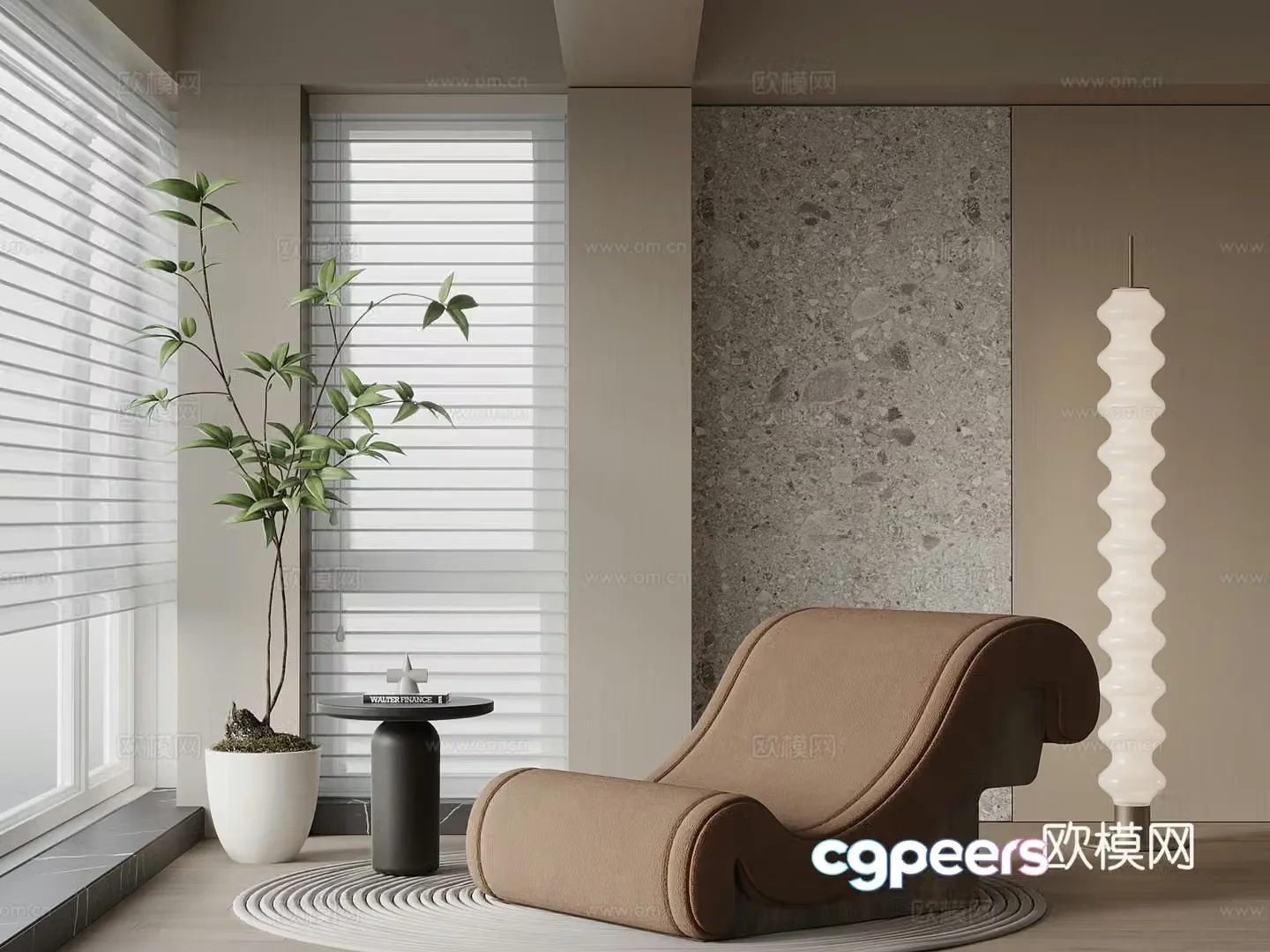 Modern casual lounge chair floor lamp side 3D model