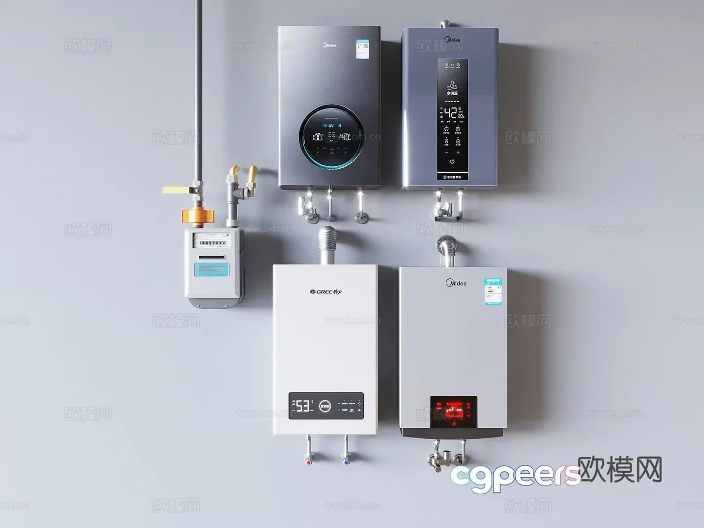 Gas water heater wall-mounted furnace gas meter gas valve 3D model
