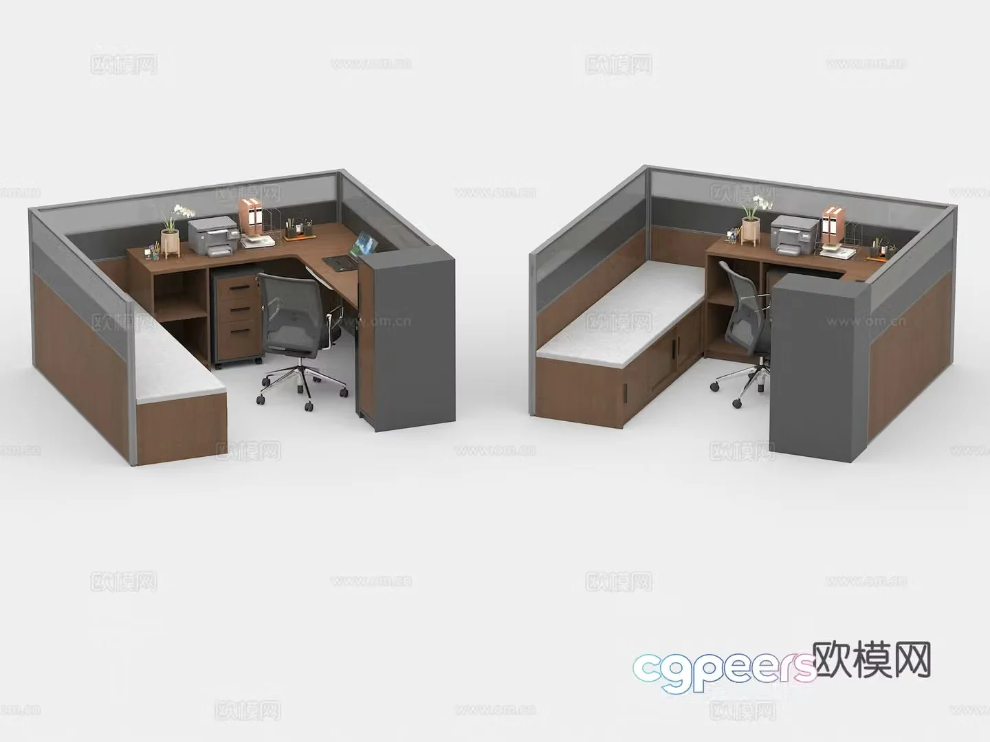 Office desk and chair work station with bed booth screen staff desk and chair lunch break 3D model
