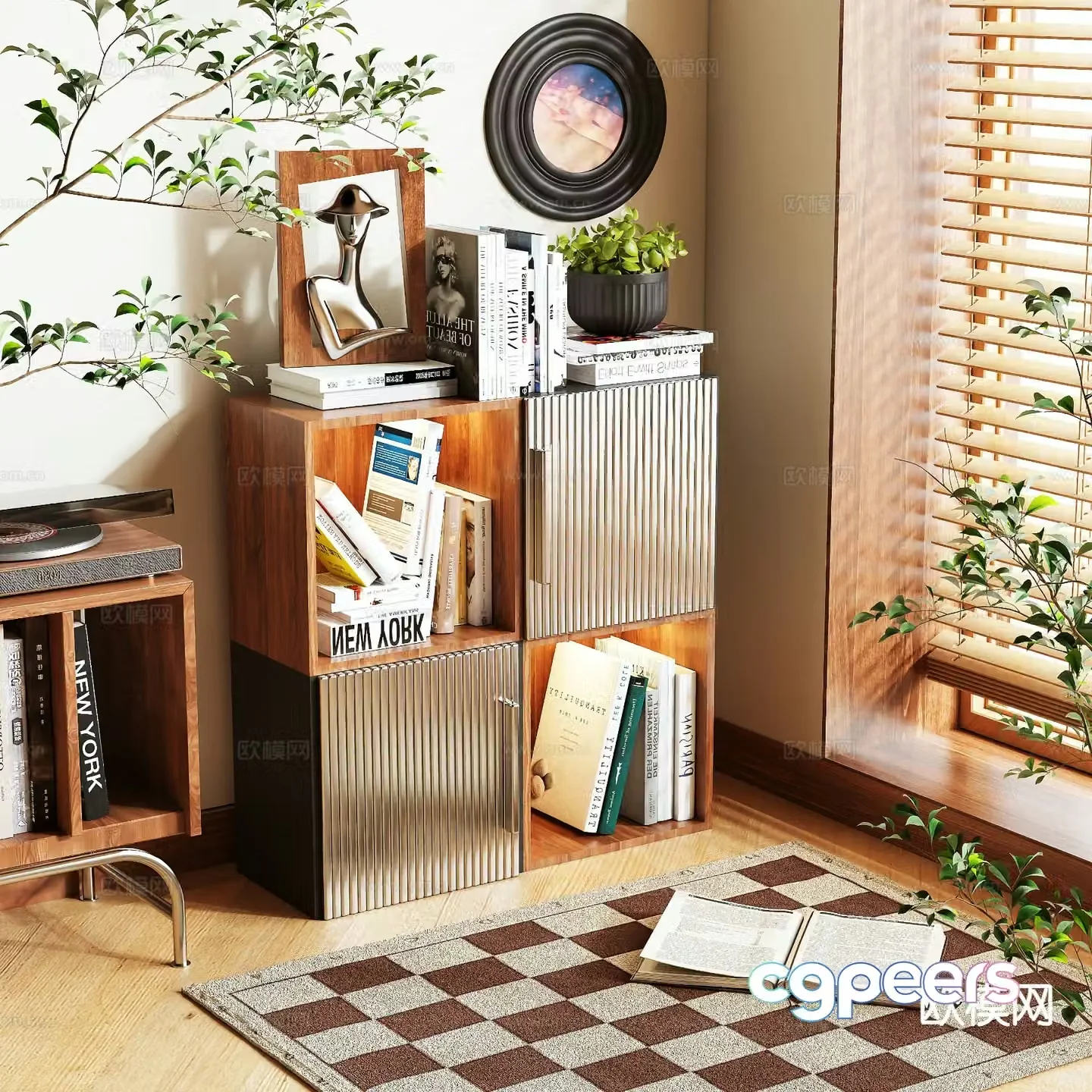 Medieval style bookcase low cabinet storage cabinet 3D model