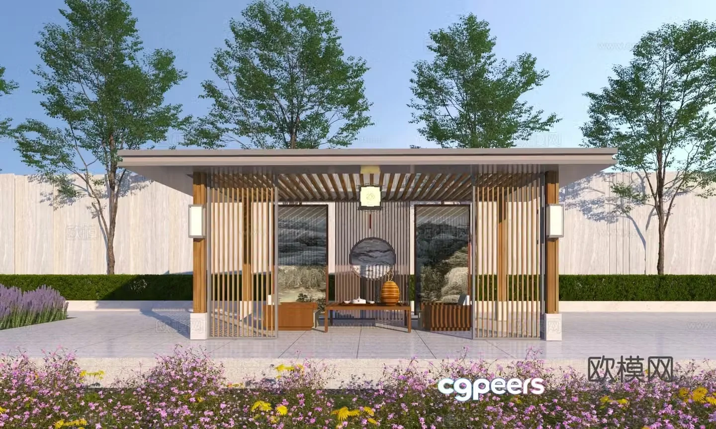 New Chinese style pavilion corridor frame 3D model