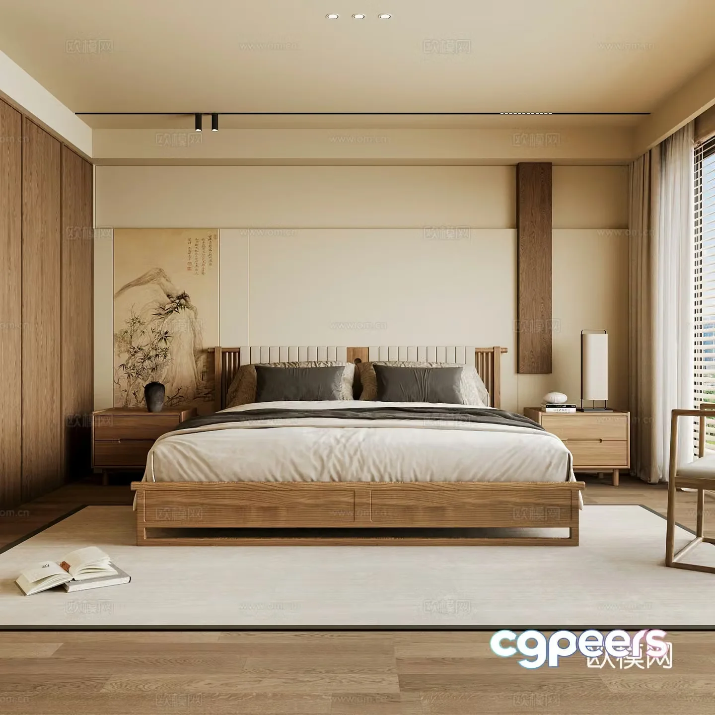 New Chinese style home bedroom Song family aesthetic bedroom Song style bedroom New Chinese style double bed 3D model