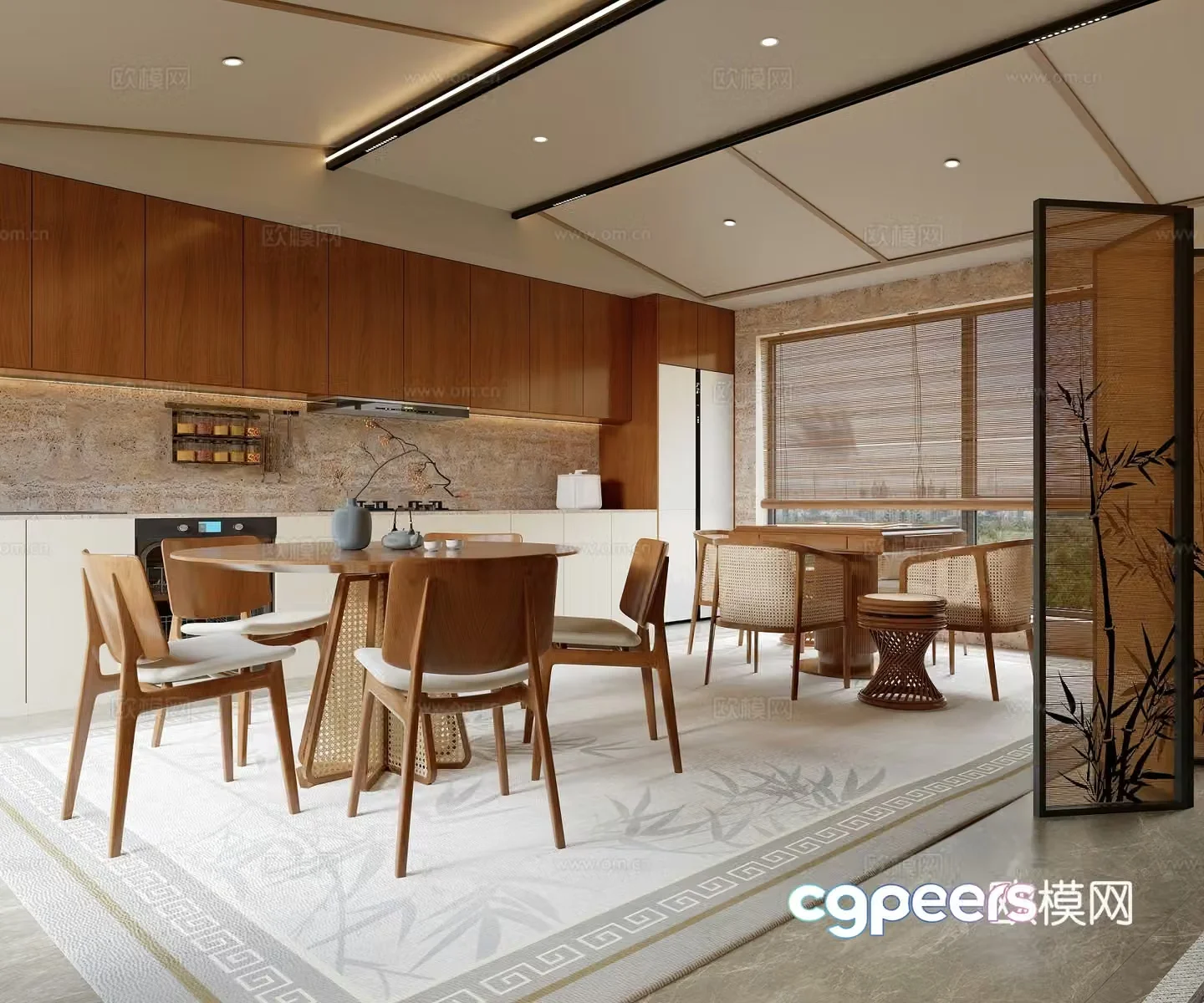 Song style aesthetic living and dining room 3D model