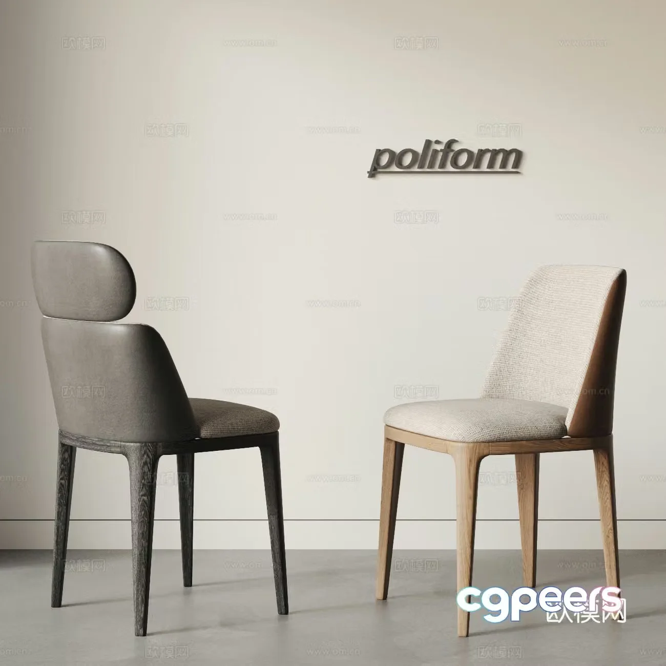 POLIFORM modern dining chair combination leather solid wood book chair 3d model