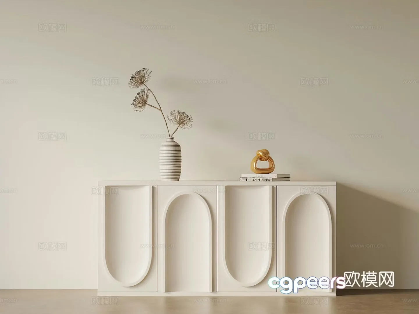 Cream style entrance cabinet side cabinet 3D model