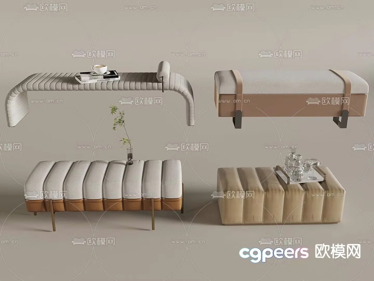 bed end stool footrest 3d model