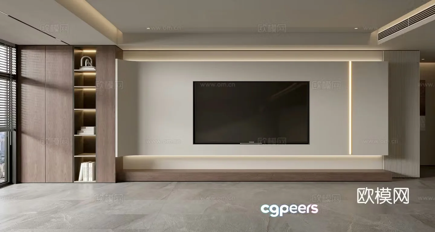 Middle-aged TV background wall 3d model