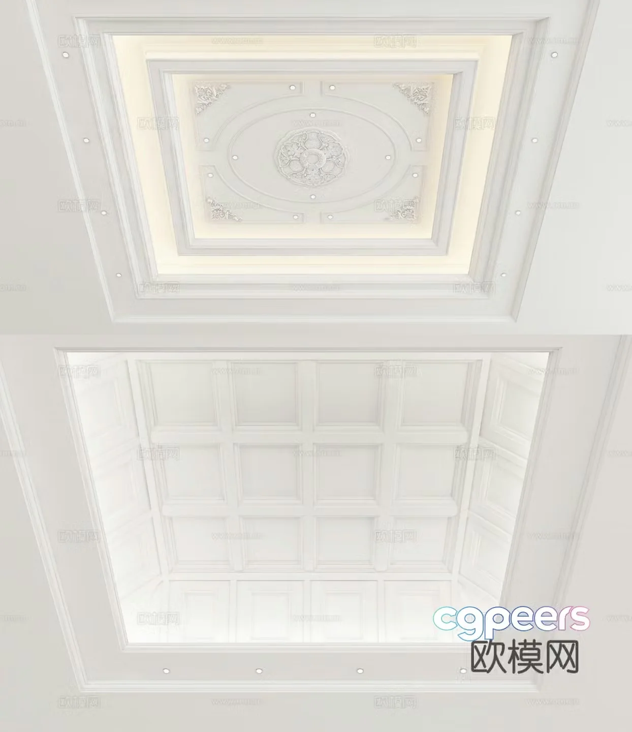 European style ceiling carved plaster ceiling 3d model