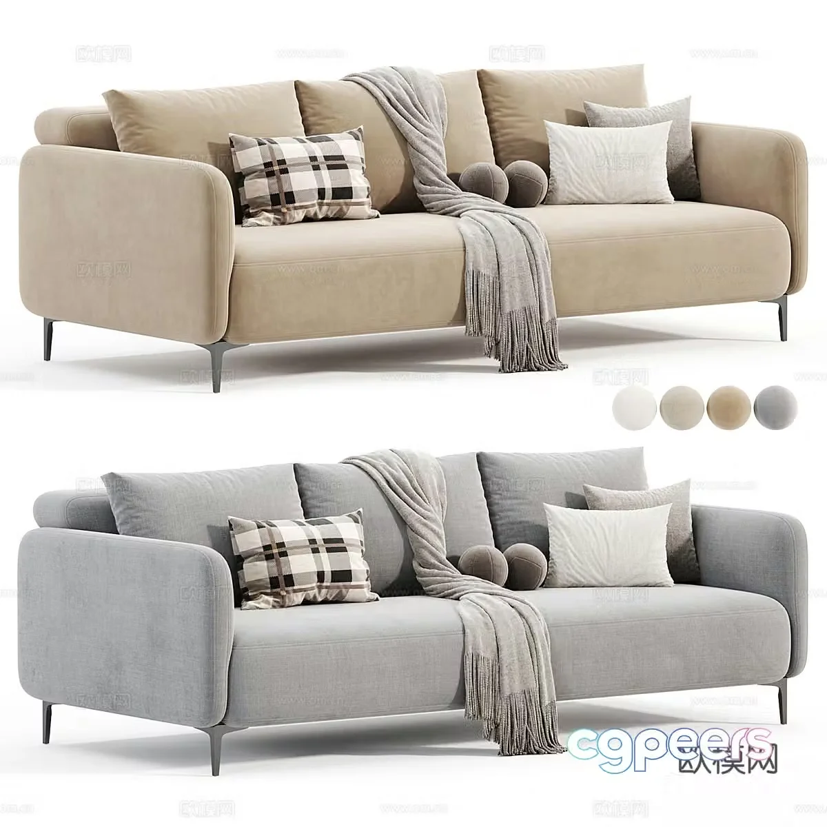 Modern Nordic double sofa 3d model
