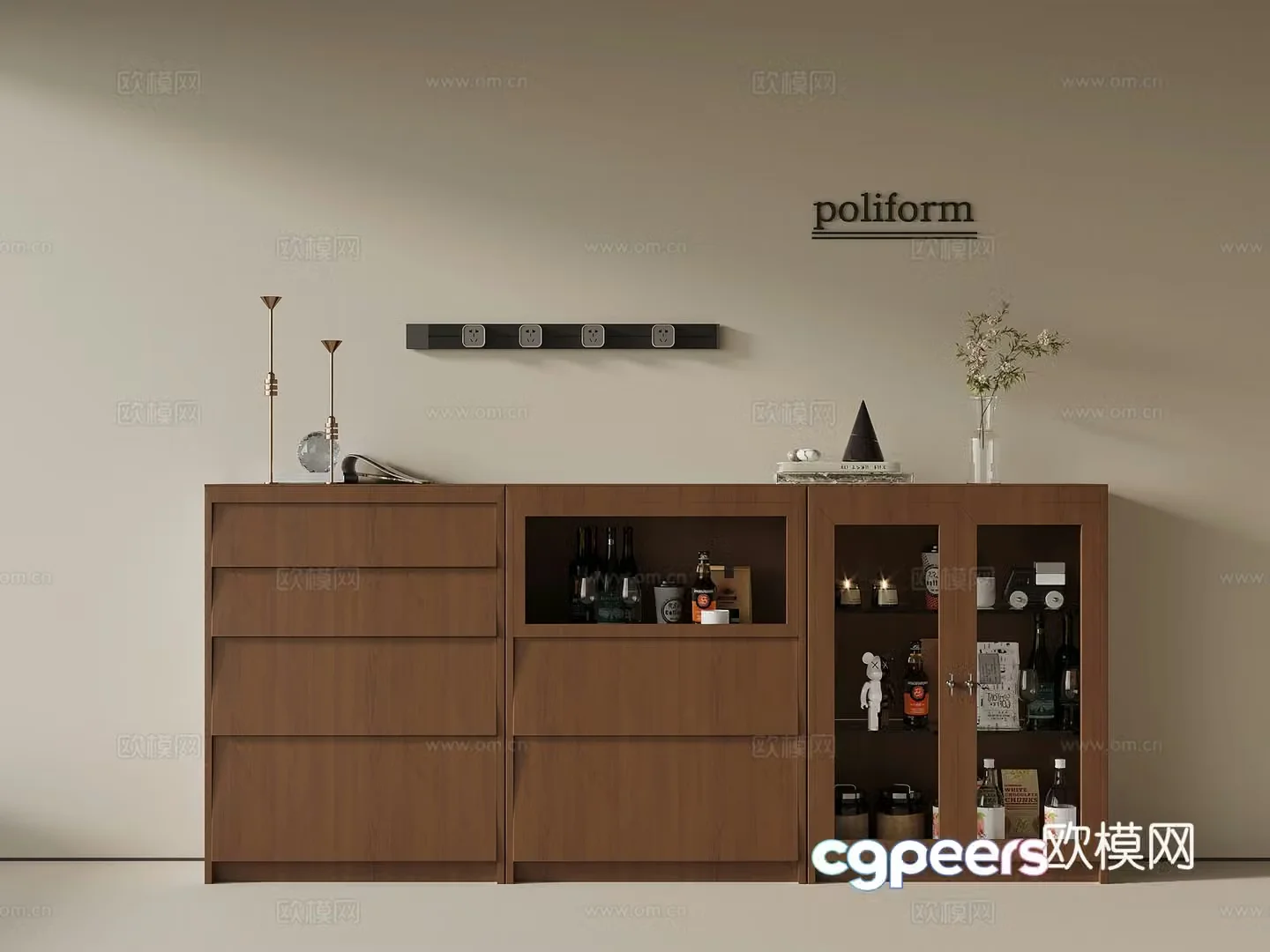 Middle-aged style porch cabinet side cabinet 3D model