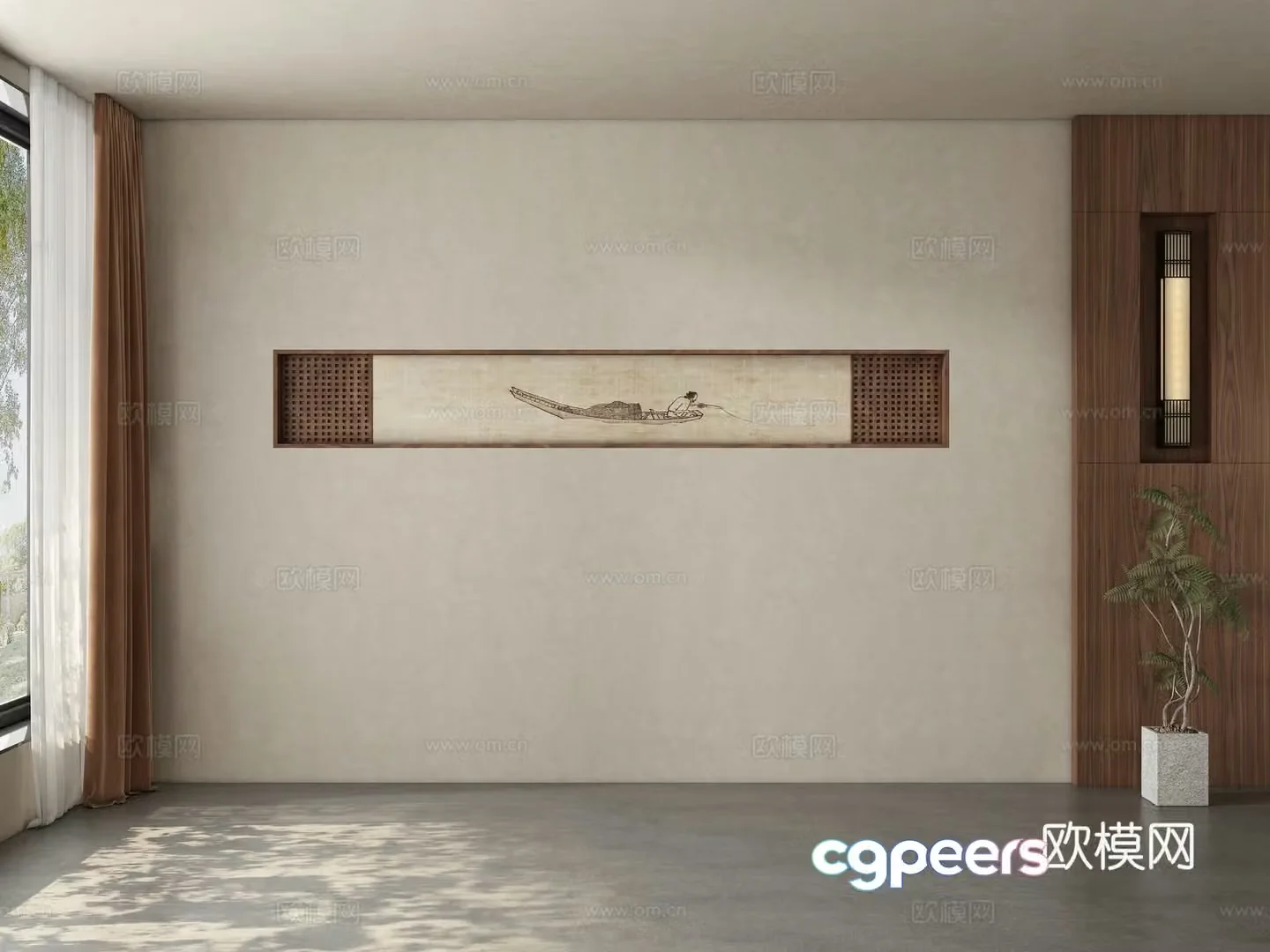 Middle style restaurant tea room living room background wall 3d model