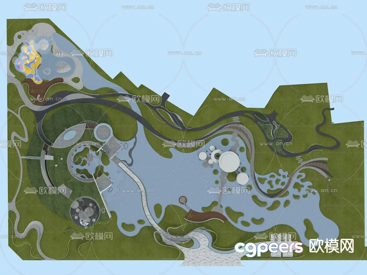 Waterfront landscape park landscape wetland park 3d model